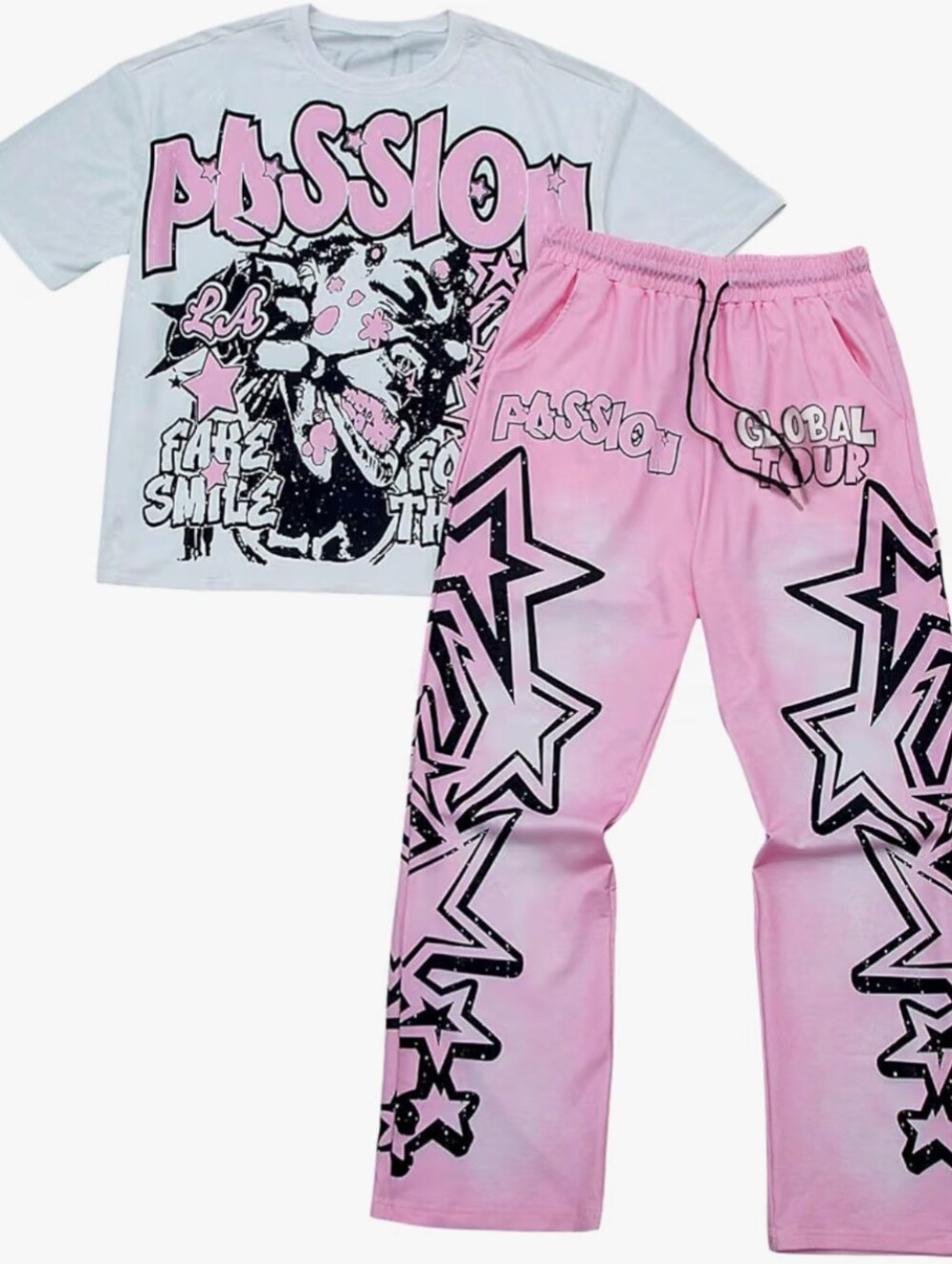 Men's Y2k Summer Outfits Two Piece Graphic T Shirt and Pants Short Sleeve